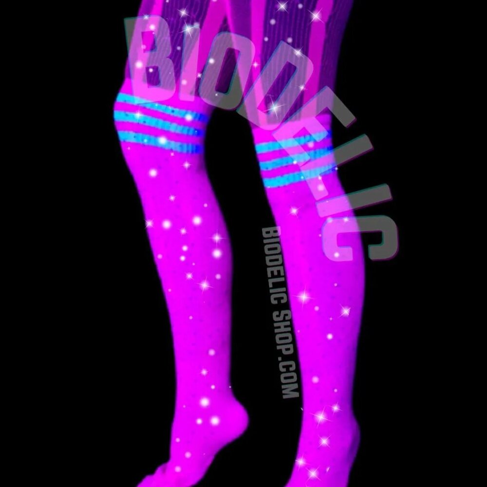 Neon pink socks UV Reactive Cheerleader EDM Blacklight knee high socks